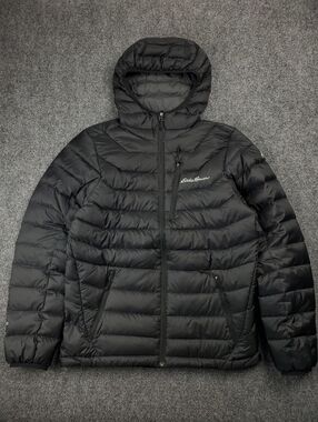 Eddie Bauer Goose Down Puffer Jacket First Ascent Small Hooded Packable Black